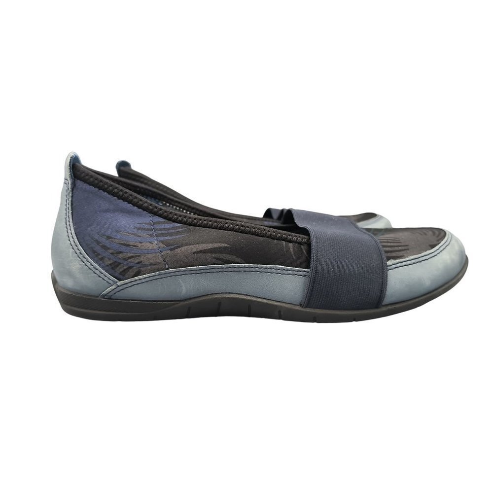 ECCO Bluma Band Womens Denim Blue/Marine Palm Print Ballet Flats‎ Shoes size 6.5